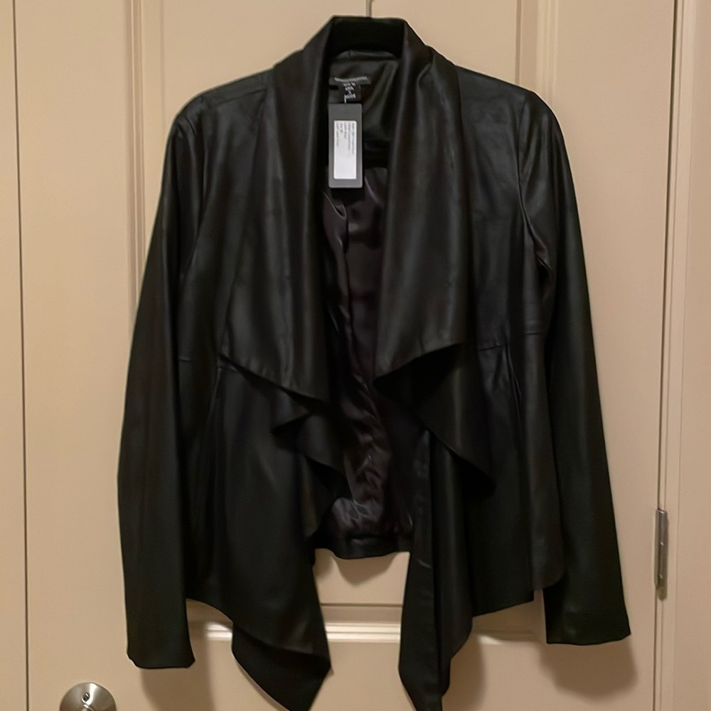 NWT Aria Mode vegan leather front draped jacket, soft leather like fabric